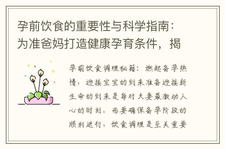 孕前飲食的重要性與科學(xué)指南：為準(zhǔn)爸媽打造健康孕育條件，揭秘飲食誤區(qū)