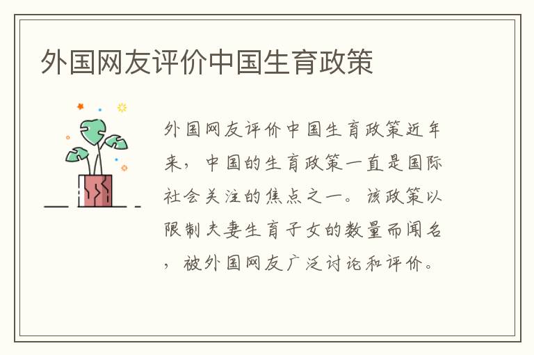 外國網友評價中國生育政策