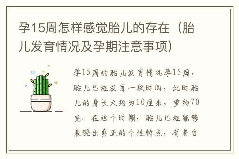 孕15周怎樣感覺胎兒的存在（胎兒發育情況及孕期注意事項）