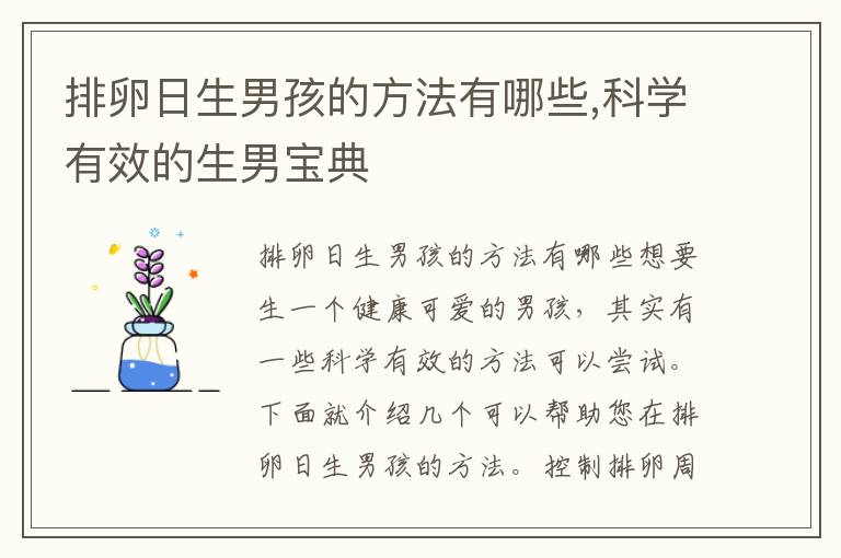 排卵日生男孩的方法有哪些,科學有效的生男寶典