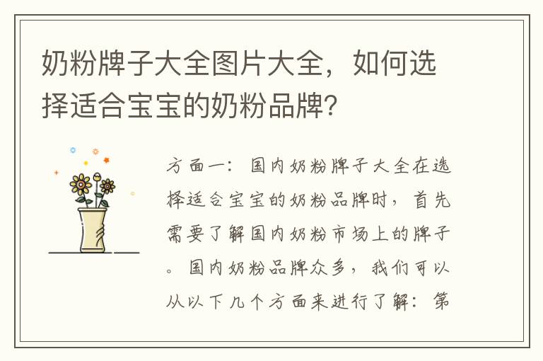 奶粉牌子大全圖片大全，如何選擇適合寶寶的奶粉品牌？